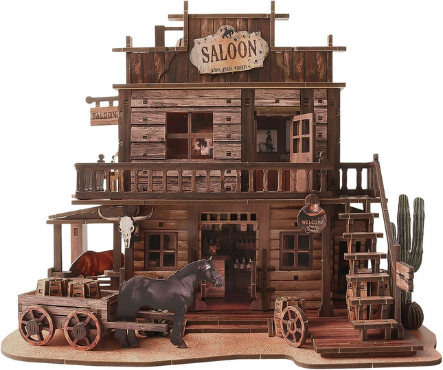3D Puzzles for Adults Western Saloon Book Nook Miniature House Kit