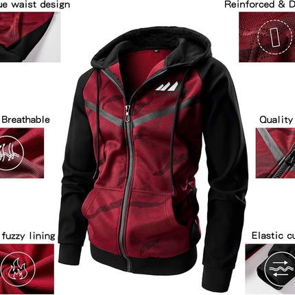 Men'S Color Block Hoodie-Full Zip Ultimate Heavyweight Fleece Hoodie-Camo Zip up Hoodie with Kanga Pocket