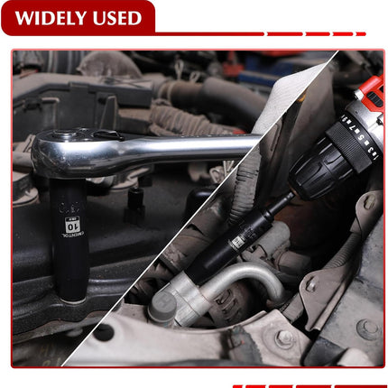 32PCS 1/2" Drive Socket Set, Deep Impact Sockets, SAE(3/8"-1") and Metric(10-24Mm), Including Extension Bars, Universal Joint, Drill&Socket Adapter, 12 Point Design, Cr-V Steel