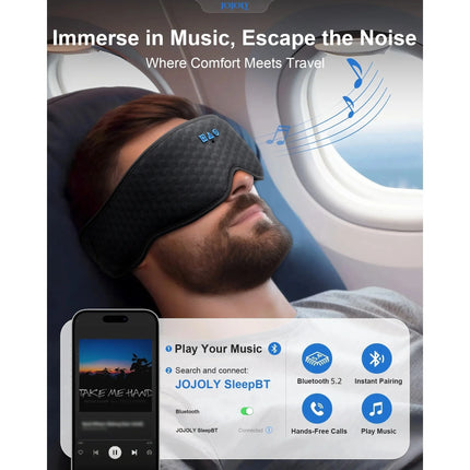 Tech Sleep Mask with Bluetooth 5.2 –  3D Blackout, Detachable, Zero Pressure for Travel