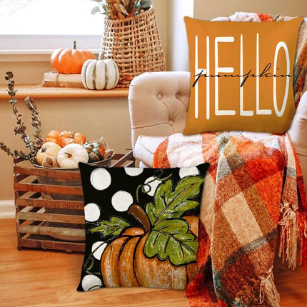 4Pcs Fall Pillow Covers 18 X 18 Inch Autumn Pumpkin Maple Leaves Harvest Throw Pillow Covers Cushion Cases for Thanksgiving Couch Sofa Outdoor Indoor Home House Decor