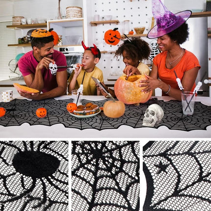 Halloween Table Runner, Black Lace Spider Web Table Runners, 18 X 72Inch