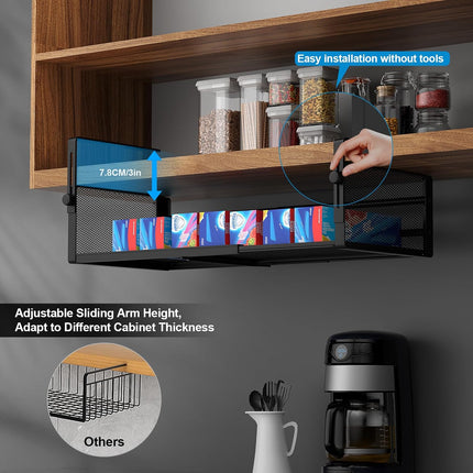 2Pack Expandable under Shelf Storage Basket Organizer,Black