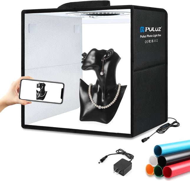 Light Box Photography, 12"X12" Professional Dimmable Shooting Tent Kit with CRI >95 White Lighting 120 Leds Lights + 6 Photo Backdrops for Product Display