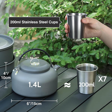 6/10/11/12/14/15/19 PCS Camping Cookware Mess Kit Camping Gear Campfire Utensils Lightweight Stackable Pot Pan Bowls Soup Spoon with Storage Bag for Camping, Backpacking, Outdoor Cooking