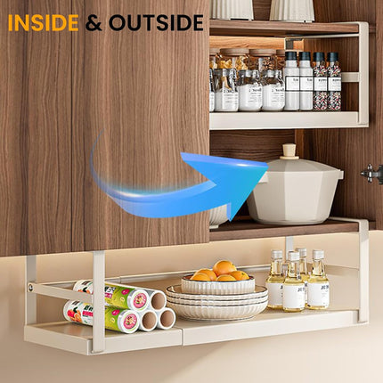 Expandable under Shelf Storage Basket, Slide-In Storage Rack under Cabinet Add-On Storage Baskets Heavy Duty Carbon Steel Hanging Organizer for Kitchen Pantry Laundry Bathroom, 1 Pack
