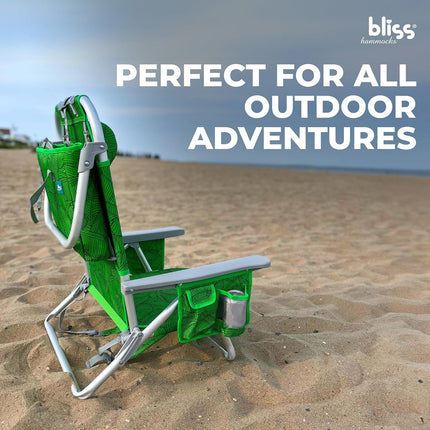 Folding Beach Chair with Cooler Bag, Green Banana Leaves