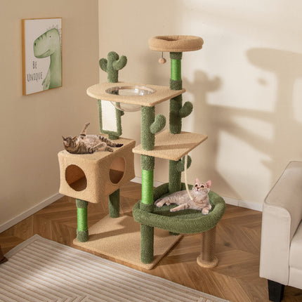 59 Inch Multilevel Cactus Kitty Activity Center with Scratching Posts Toy