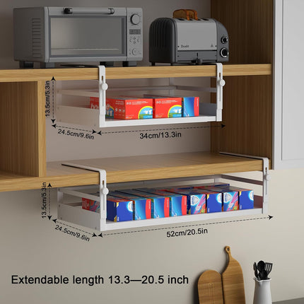2Pack Expandable under Shelf Storage Basket Organizer,White
