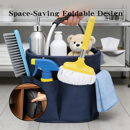 Tool Bucket Organizer 2-Pack, 17L Foldable Cleaner Caddy with 6 Pockets，Handle for Garden、Family and Bathroom, Can Also Be Used as a Beach Basket or Shopping Basket，Black+Navy Blue