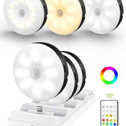 RGB Puck Lights with Charging Station, Motion Sensor Cabinet Lights
