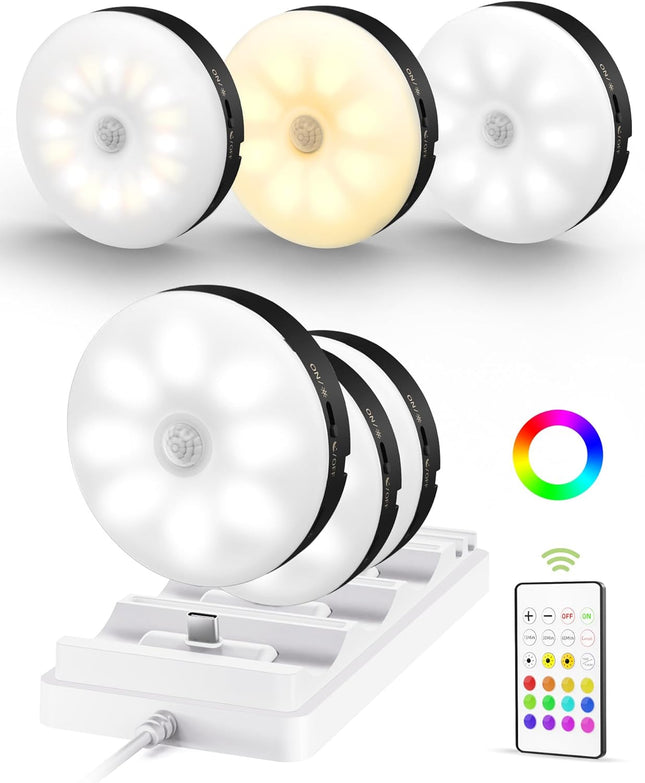 RGB Puck Lights with Charging Station, Motion Sensor Cabinet Lights