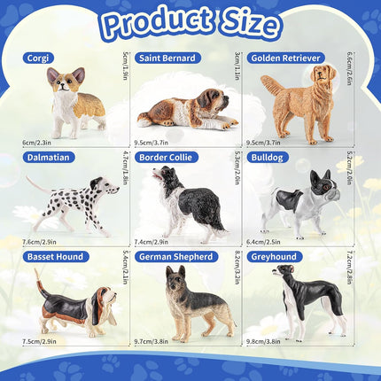 9 PCS Medium Realistic Dog Figurines Set, Pet Animal Toys Figures