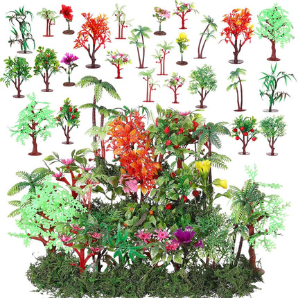 28 Pcs Mixed Model Miniature Trees with Moss, Diorama, Mixed Trees