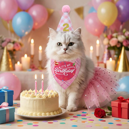 Dog Birthday Party Outfit Set for Small Medium Dog Cat Puppy Pink