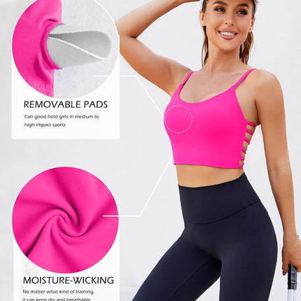 Strappy Sports Bras for Women High Support Open Back Workout Tops Longline Tank Top with Built in Bra Yoga Crop Bras