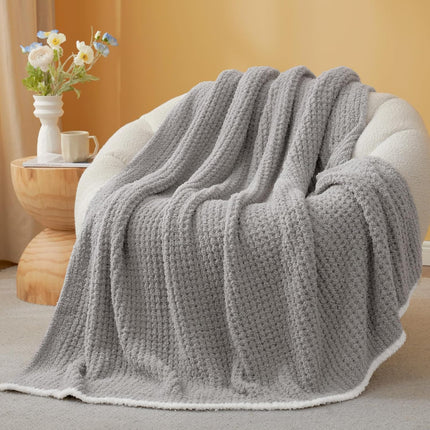 Ultra Soft Waffle Throw Blanket for Couch Bed Sofa 50X60 Inches, Reversible Grey Blanket Microfiber Fluffy Fuzzy Cozy Knit Throws for Women Mothers Birthday Gifts