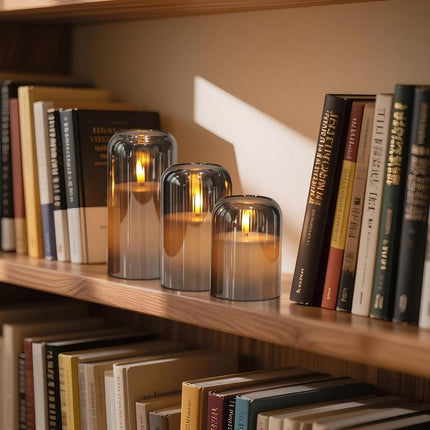 Striped Glass Flameless Candles Battery Operated with Remote Timer