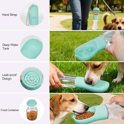Portable Dog Water Bottle with Food Container, Drinking Bottle for Travel