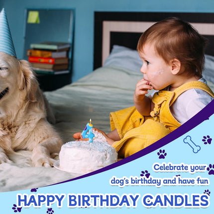 Blue Dog Paw Birthday Candles Cake Topper Numeral Birthday Candles for Boy Girl Dog Paw Decoration(Number 4)
