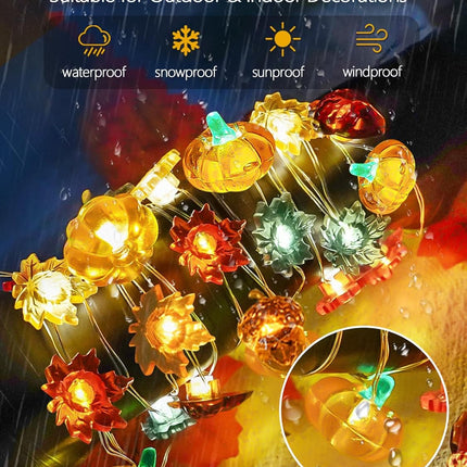 Fall Decor 3D Pumpkin Acorn Maple Leaf Fairy Lights Battery Operated Remote