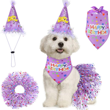 Dog Birthday Bandana with Hat and Dress Puppy Birthday Party Supplies