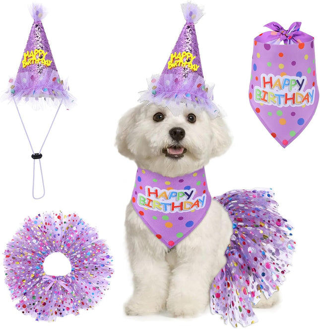 Dog Birthday Bandana with Hat and Dress Puppy Birthday Party Supplies