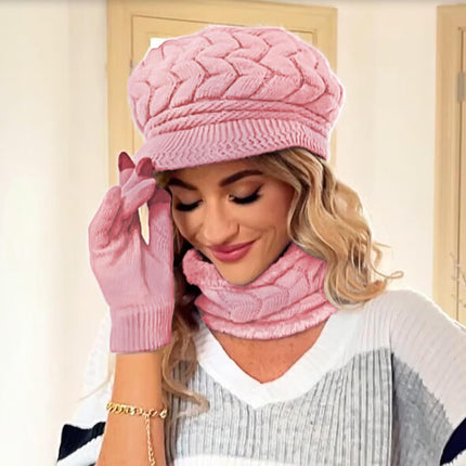 3 in 1 Womens Winter Hat Gloves Scarf Set, Warm Hat Mittens