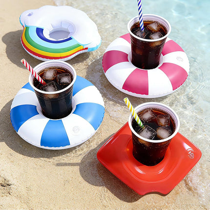 12 Pack Vintage Stripe Drink Floaties Pool Drink Floats Inflatable Drink Holder Floating Drink Holder Pool Accessories for Adults with Pump