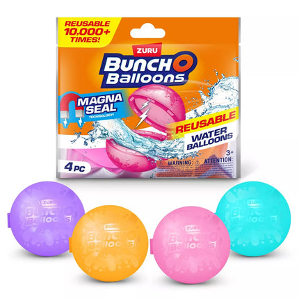 Bunch O Balloons Reusable Water Balloons - 4Pk: Pool Games for Kids, Silicone Material