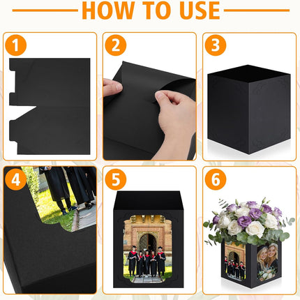 10 Pieces Picture Centerpieces for Table Graduation Box Table Centerpieces 6/7 Inch Photo Display Box for Congrats Grad Wedding Graduation Birthday Party Decoration (Black)
