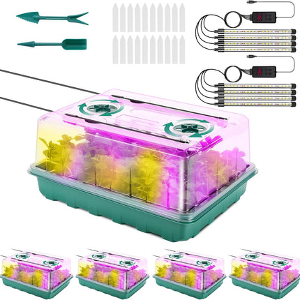 192 Cell Seed Starter Tray with Grow Light, Seed Starter Kit with Adjustable Humidity Dome, Seed Starting Trays Plant Starter Kit for Seeds Growing Starting, Indoor Gardening, Greenhouse