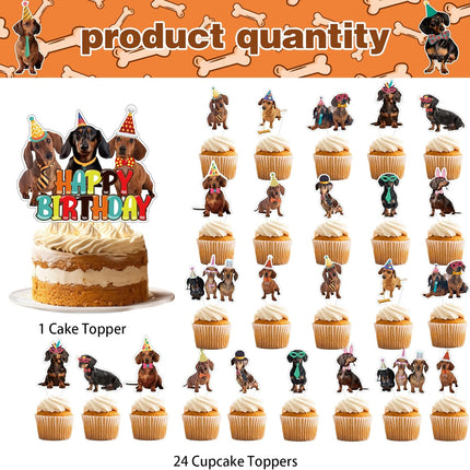 25 Dachshund Cake Toppers - Dachshund Dog Cake Decorations for Parties & Birthdays