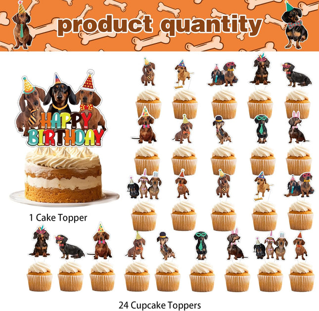 25 Dachshund Cake Toppers - Dachshund Dog Cake Decorations for Parties & Birthdays