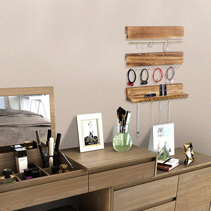 Jewelry Organizer Hanging,Wall Jewelry Organizer for Hanging Rings Necklace Organizer Earring Holder Organizer,Jewelry Display with Removable Bracelet Rod and 24 Hooks as Women Gift