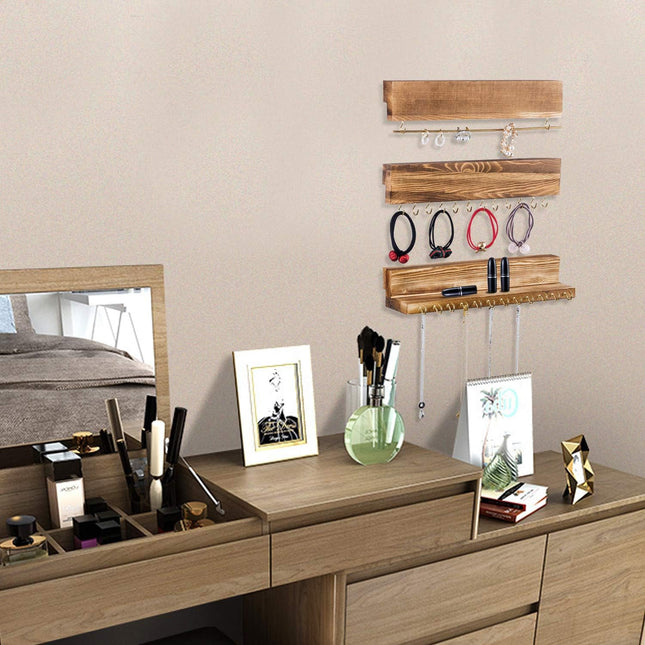 Jewelry Organizer Hanging,Wall Jewelry Organizer for Hanging Rings Necklace Organizer Earring Holder Organizer,Jewelry Display with Removable Bracelet Rod and 24 Hooks as Women Gift