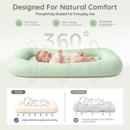 Infant Support Cushion & Baby Support Cushion for Newborn 0-24 Months, Breathable Cotton Pad, Supervised Use, Portable Infant Essentials for Travel and Home, Green (Cover Included