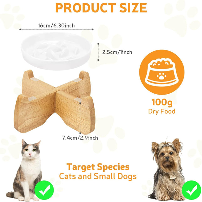 Raised Ceramic Slow Feeder Cat Bowl 6.3" Wide with Stand (1 Pack)
