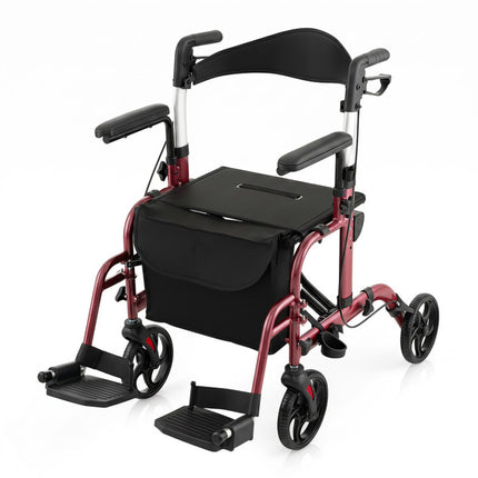 2-In-1 Folding Rollator Walker with Adjustable Handles and Reversible Backrest