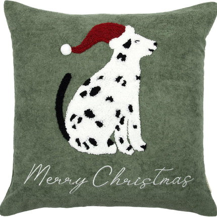 Cute Spotted Dog Christmas Pillow Covers 18X18, Embroidered Christmas Throw Pillow Covers Christmas Decorations Holiday Pillows for Home Couch, Green White/Black Velvet Cushion