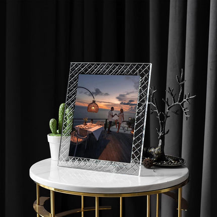 8''X 10'' Crystal Picture Frame for Wedding, Elegant Glass Photo Frame for Home & Office Decor, Decorative Design for Tabletop Display, Includes Luxury Gift Box (8X10Inch)