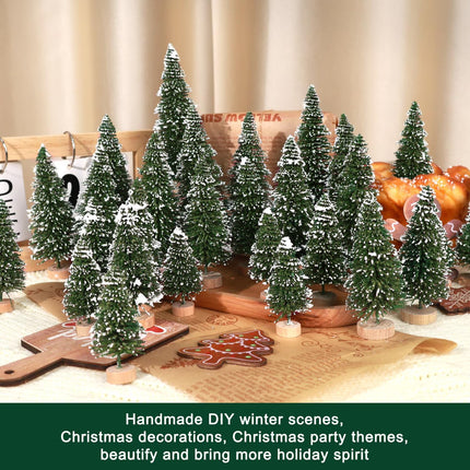 30PCS Artificial Mini Christmas Trees, Mini Pine Tree Sisal Trees with Wood Base Bottle Brush Trees for Christmas Table Top Decor Winter Crafts Ornaments