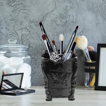 Acrylic Makeup Brush Pot Cosmetic Brush Holder Organizer Butterfly Decor Pencil Pen Container Black