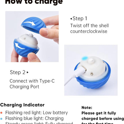 Interactive Pet Food Dispensing Ball, Electronic Treat Puzzle Toy for Cats and Small Dogs, 2.83 Inch Diameter, USB Type-C Charging (Blue)