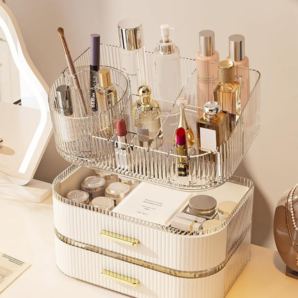 360 Rotating and Stackable Makeup Organizer with 2 Drawers