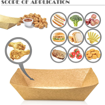 100 Pack 2Lb Paper Food Trays, Heavy-Duty Paper Food Boat Disposable Serving Basket Tray for French Fries Nachos Snack Hot Dog Taco BBQ Popcorn Party Picnic Wedding Party (Brown)