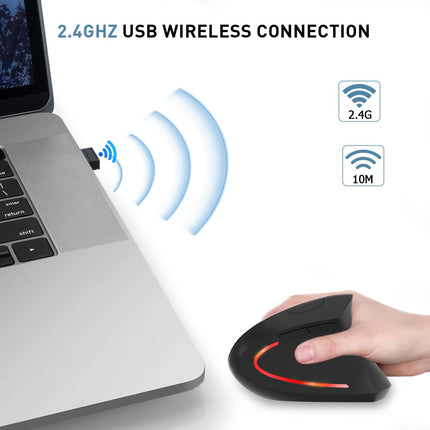 Wireless Ergonomic Mouse, 2.4G Wireless Vertical Ergo Mouse, 800/1200/1600 Adjustable DPI,6 Buttons Ergonomic Mouse for Laptop/Macbook/Pc/Desktop-Black