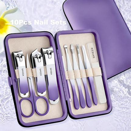 Manicure Set, 10 Pcs High-Carbon Steel Nail Clippers Set, Portable Mini Manicure and Pedicure Kit, Travel Grooming Nail Kit with Leather Bag for Men and Women