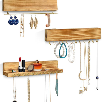Jewelry Organizer Hanging,Wall Jewelry Organizer for Hanging Rings Necklace Organizer Earring Holder Organizer,Jewelry Display with Removable Bracelet Rod and 24 Hooks as Women Gift