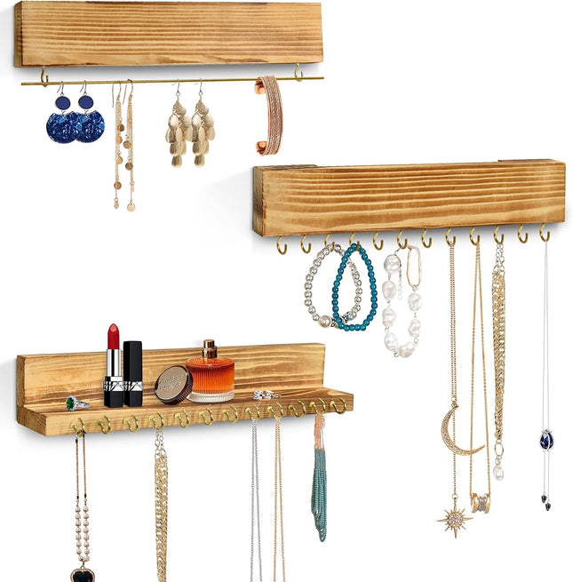 Jewelry Organizer Hanging,Wall Jewelry Organizer for Hanging Rings Necklace Organizer Earring Holder Organizer,Jewelry Display with Removable Bracelet Rod and 24 Hooks as Women Gift